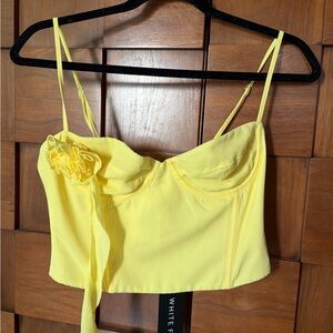 White Fox Boutique Yellow Floral Appliqué Bustier Tank